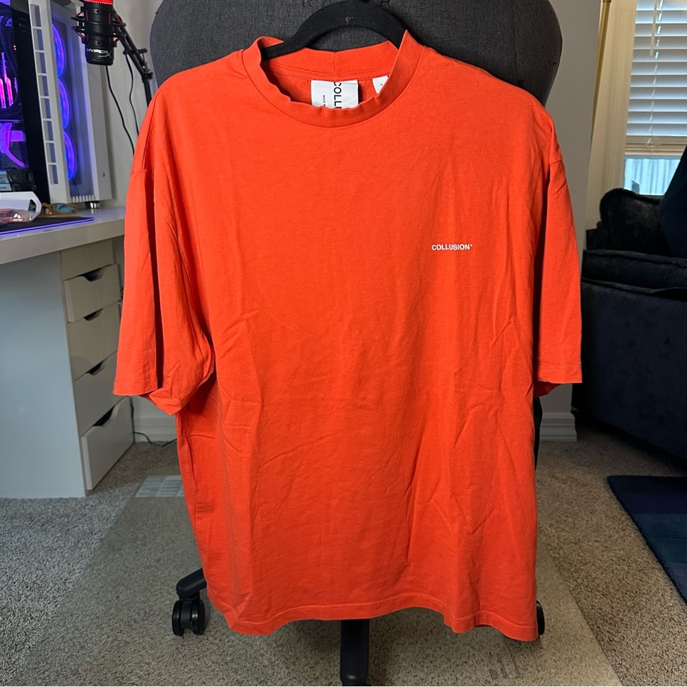 ASOS Collusion Unisex T-Shirt in Orange with White Logo on Chest